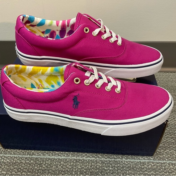 Polo Ralph Lauren Men’s Keaton Canvas Preppy Pink Casual Pony Sneaker - Picture 1 of 10